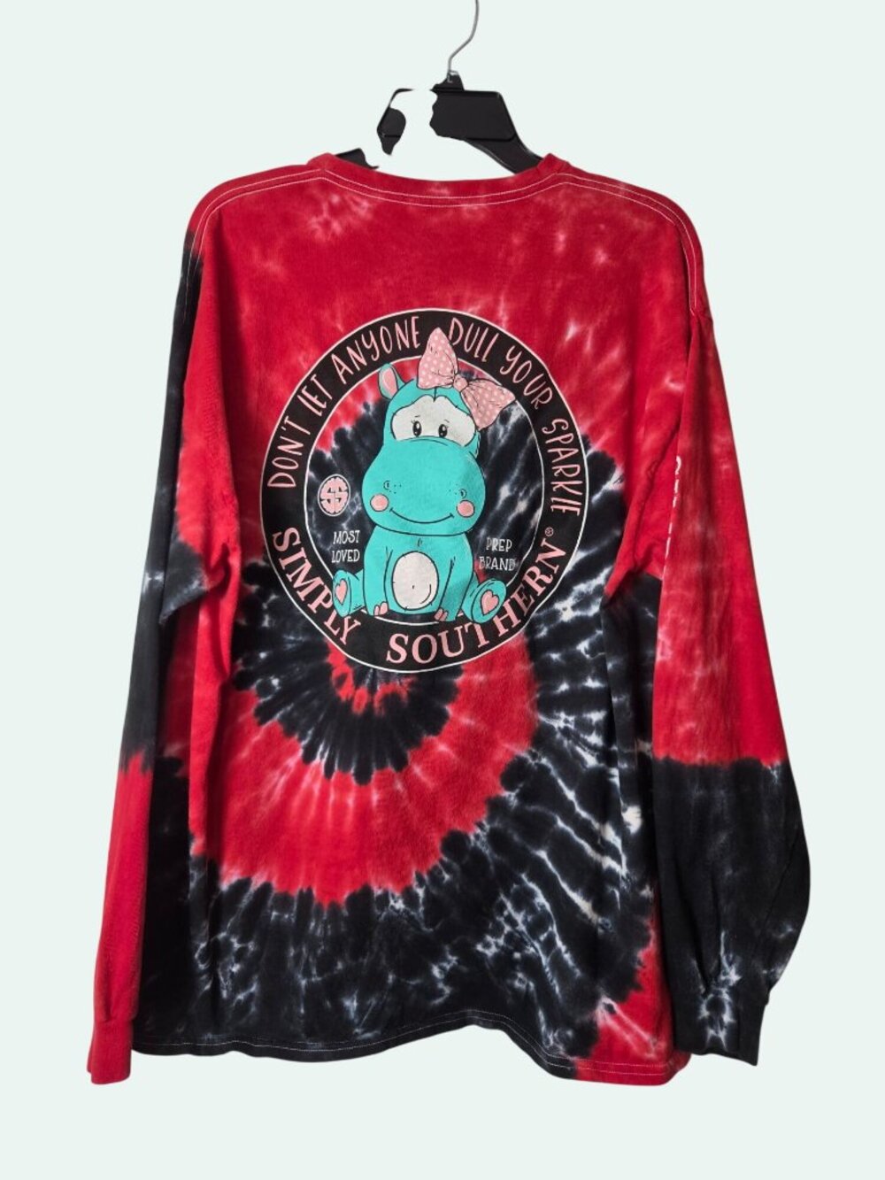 Simply Southern Long Sleeve Tie-Dye Hippo Shirt (Lg) Preppy, Southern Comfort, - Picture 5 of 11